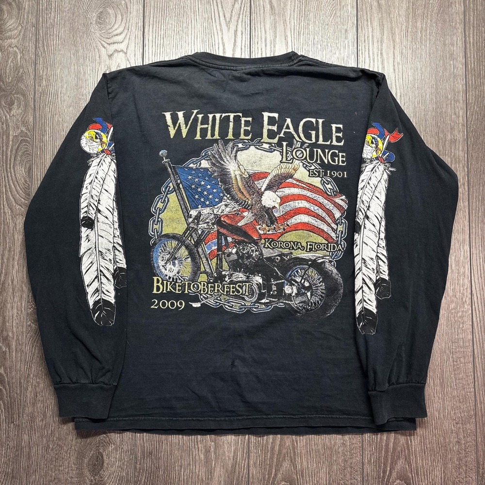 Vintage Bike Fest White Eagle Lounge Long Sleeve Shirt Black Medium Faded Harley